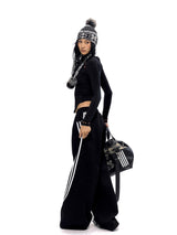 NyDkyel™ Black patchwork camouflage canvas leather embroidered logo cylinder bag
