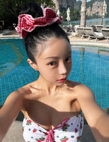 レッドチェッカーヘアシュートライプシュシュ