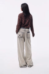 MOONLIGHT GRADIENT FLOCKED SPLICE WAISTBAND SMUDGED SPLASHED INK LOOSE STRAIGHT-LEG JEANS