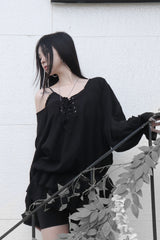 off-shoulder puff long blouse (2color)