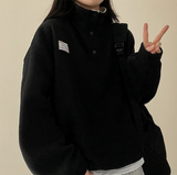 Sung high neck color scheme snap tab fleece anorak sweatshirt