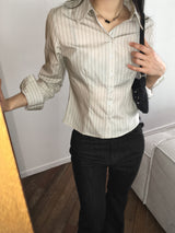 バウンスストライプスリムフィットクロップドロングTシャツ