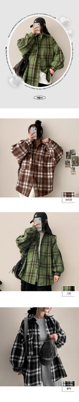 Furden Wool Lining Pocket Oversized Checkered Shirt Jacket