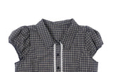Ripen Check Lace Frill Puff Short Sleeve Shirt