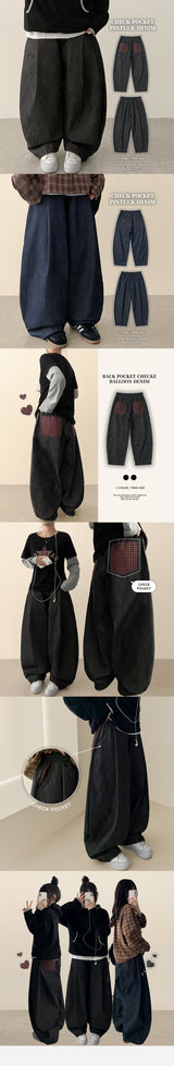 Wizz waistbanding check pocket balloon wide pants