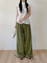 Tie-neck Strap Cap Sleeve Blouse