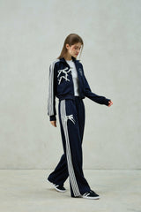 RIBBON JERSEY TRACK PANTS / NAVY