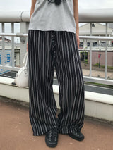 サンデー ホーム ストライプ ラウンジ ボタン ワイドパンツ