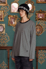 LOGO STRIPE LONG SLEEVE T SHIRT / BLACK
