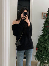 Fine Boucle Off Shoulder Loose Knit (5color)