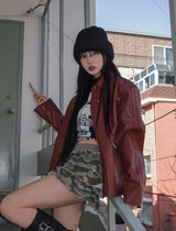 Star studded trackline leather jacket