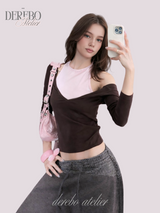 ディープVピンクレイヤードTシャツ