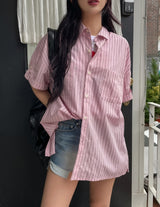 Fruity Pocket Stripe Roll-up Short Sleeve Shirt