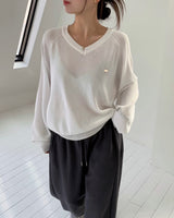 [Bellide made] シルエットサマーVネックルーズフィットニット