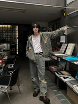 ストッパーダメージカーゴワイドデニムパンツ