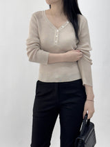 Scani V-neck Button Long Sleeve Knit