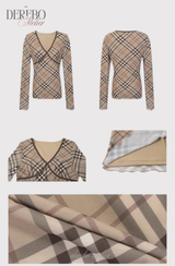 London checkered V-neck long-sleeved shirt