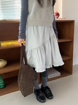 Silk Frill Banding Midi Skirt