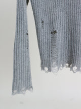 ラバーVネックダメージカットポイント長袖ニット (wool material)