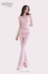 Liiv short-sleeve cap training shirring pants set (LONG PANTS)