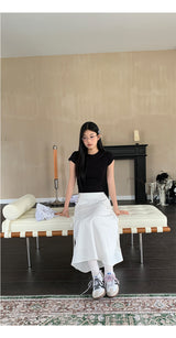 Work White Ribbon Long Skirt