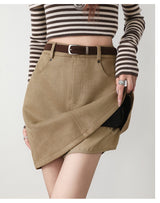 Brown Suede-Touch A-Line Pocket Skirt