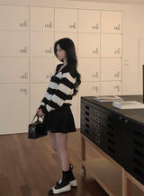[MADE] striped deep V-neck knit