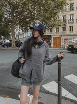 Pony Two-Way Knit Hooded Zip-Up