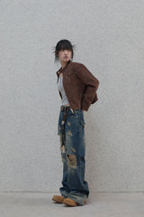 Retro damage wide denim