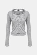 Milky Ribbon Layered Cardigan Set
