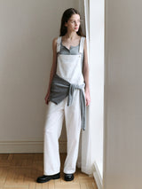 EYELET SEMI WIDE OVERALL PANTS WHITE