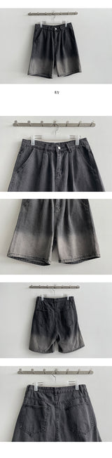 Looktel Pintuck Gradient Bermuda Black Denim Pants
