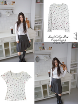 Print Cotton Bow Round Long Sleeve Tee