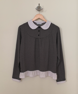 Round collar striped frill T-shirt
