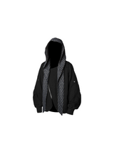 2510SWEAT_RELABEL Spatial Relations (Underlying Theme) Striped Check Detachable Hood Reversible Lapel Cropped Oversized Sweatshirt
