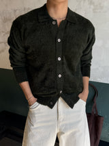 Angora semi-cropped collar cardigan