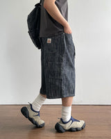 Patch Stripe Bermuda Denim Pants
