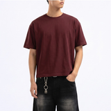 Men's Cotton Short Sleeve Crop Tee Burgundy