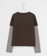 [BAONHAUS] Crein Stripe Color Matching Layered Long Sleeve Tee
