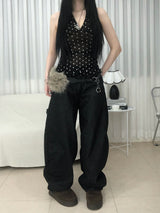 Stud Cross Wide Denim Pants