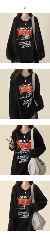 Venom Flame Lettering Reverse Printing Overfit Long Sleeve T-shirt