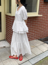 Bonomi Vintage Punching Tiered Banding Long Skirt