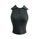 Halter collar sleeveless & long sleeve cropped knit two-piece set (2 colors)