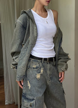 Damage Two Way Denim Hooded Jacket