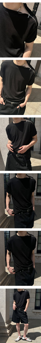 [S/S] サイドジッパーハーフニットTシャツ(3color)