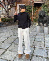 オーラワンピンタックコットンフリースワイドパンツ (Black)