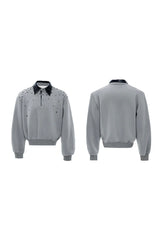 Pearl Sequin Colorblock Polo Sweatshirt