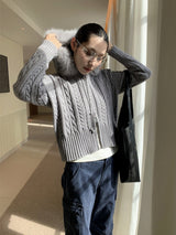 Warm Fur Hooded Zip-Up Knit Cardigan