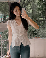 Surfy Embroidered Shirring Blouse