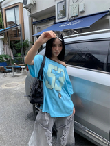 53 オフショルダー オーバーサイズフィット カラー 短袖 Tシャツ